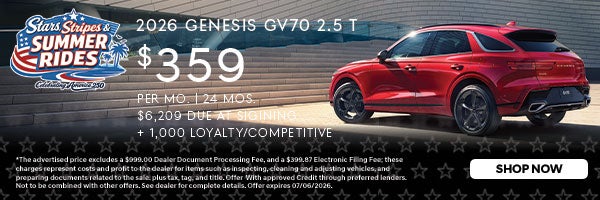 2026 Genesis GV70 $359 mo. | 24 mos. $6,209 due at signing! Shop Now!